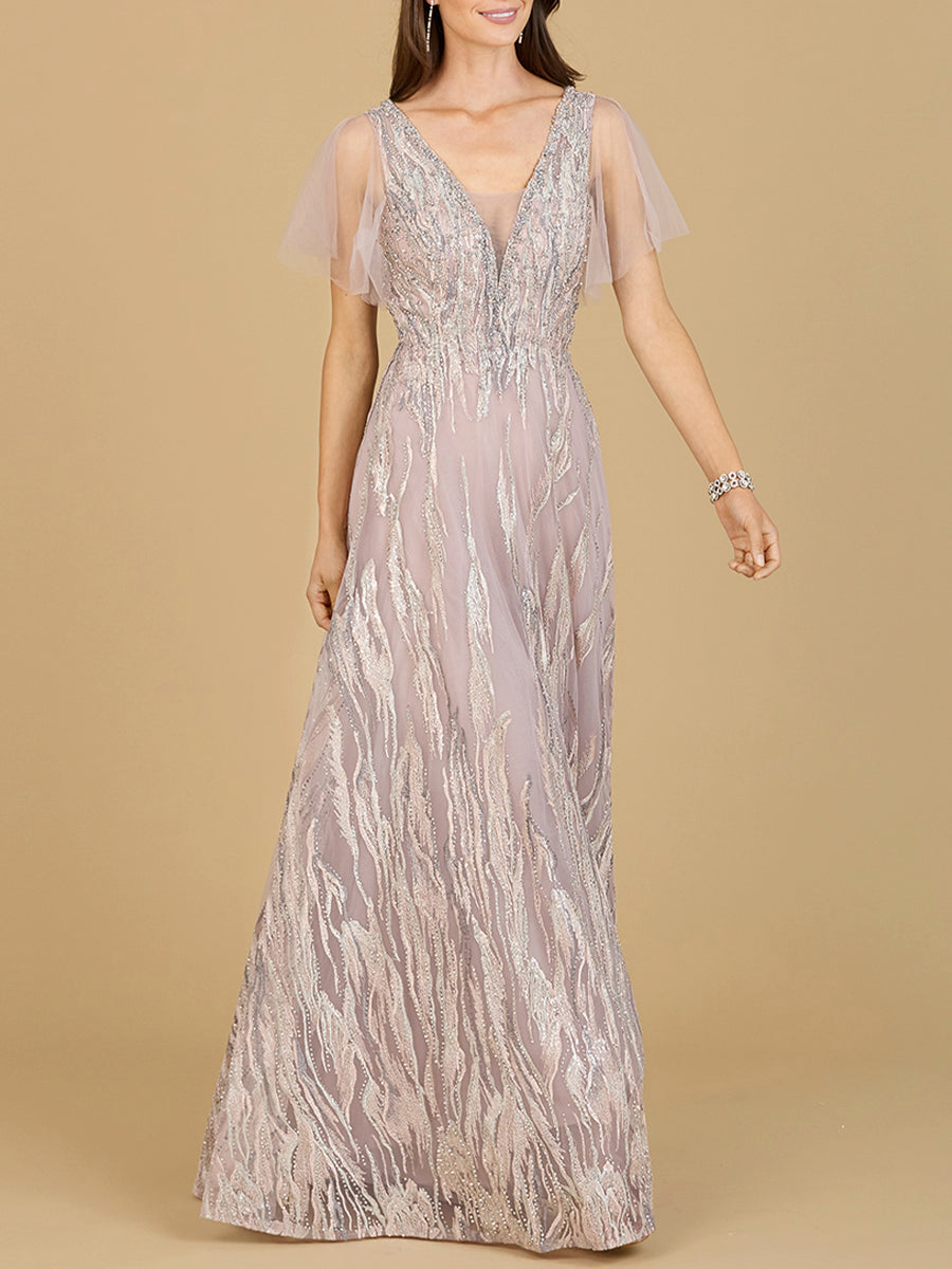 Abendkleid mit Cape-Ärmeln und V-Ausschnitt – OUTLET