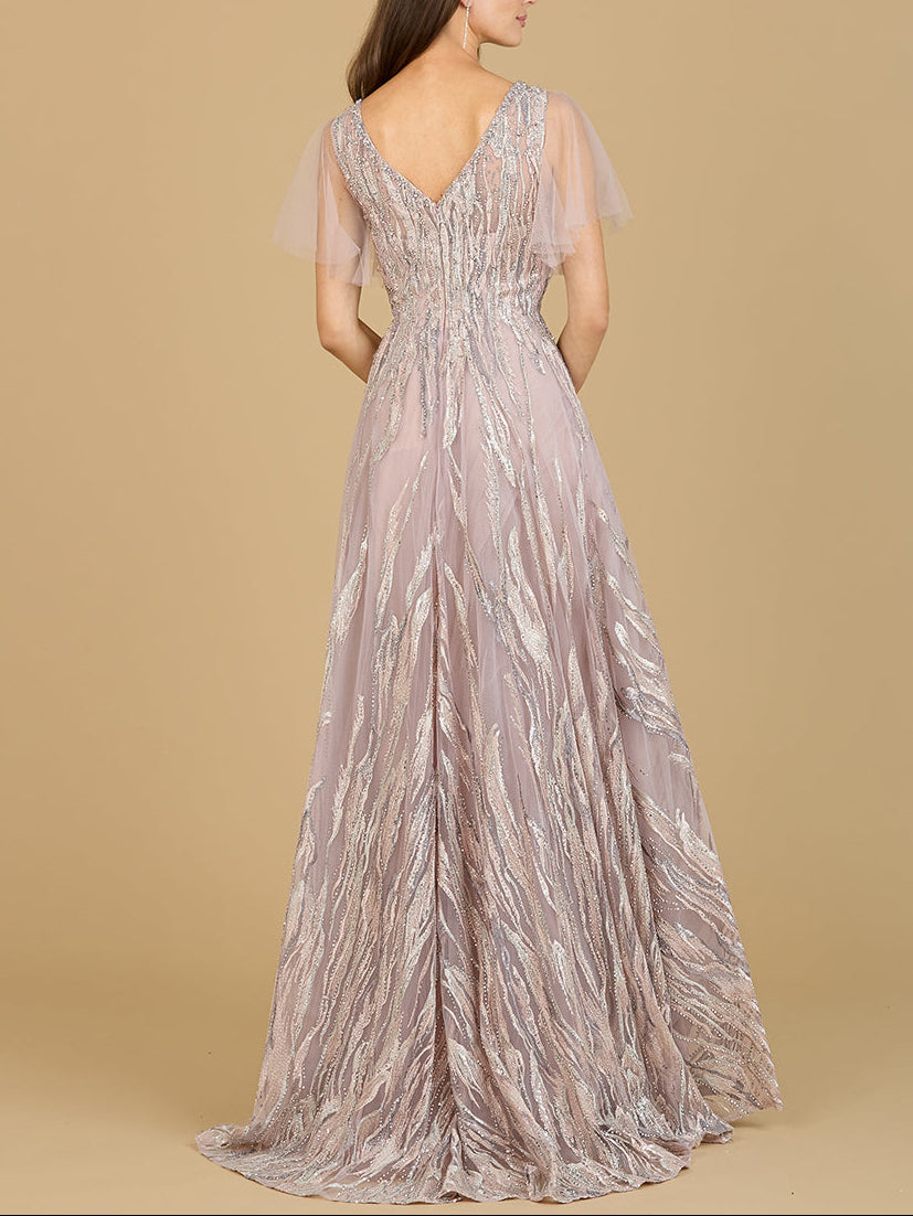 Abendkleid mit Cape-Ärmeln und V-Ausschnitt – OUTLET
