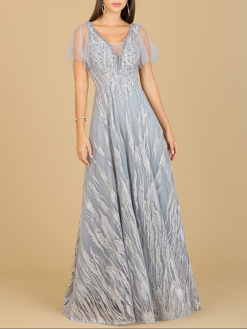Abendkleid mit Cape-Ärmeln und V-Ausschnitt – OUTLET