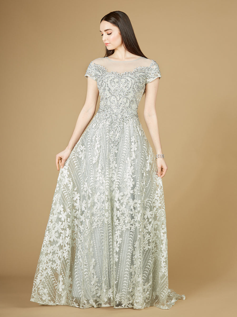 Robe trapèze en dentelle à manches courtes