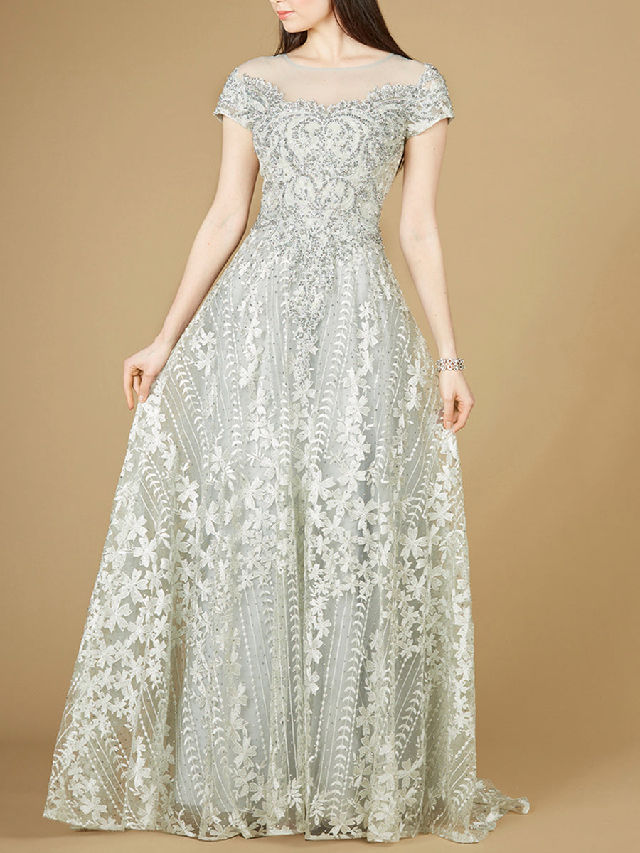 Robe trapèze en dentelle à manches courtes