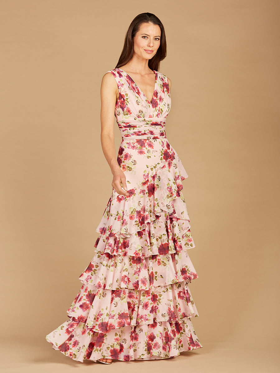 Robe imprimée à jupe à volants - OUTLET