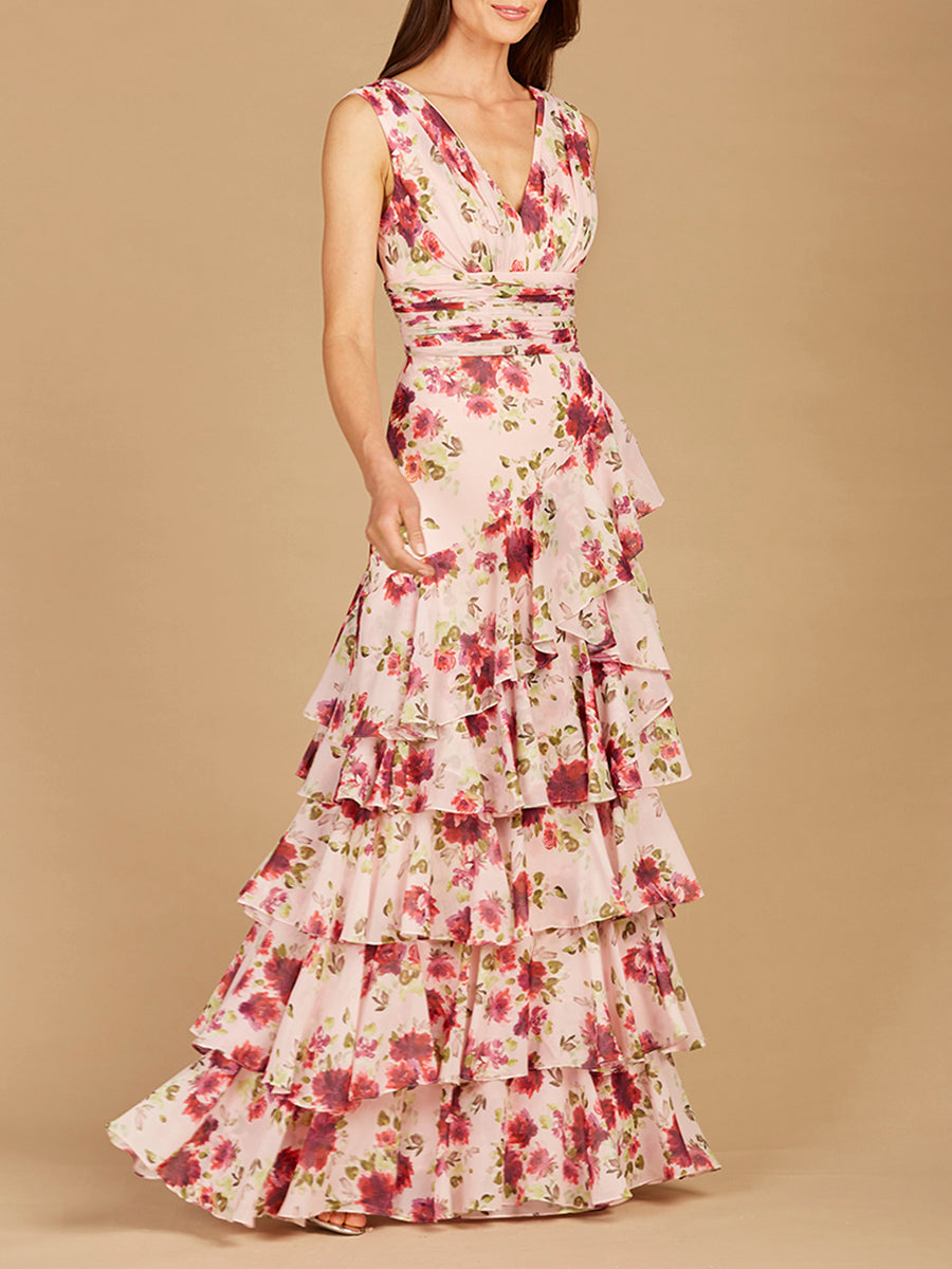 Robe imprimée à jupe à volants - OUTLET