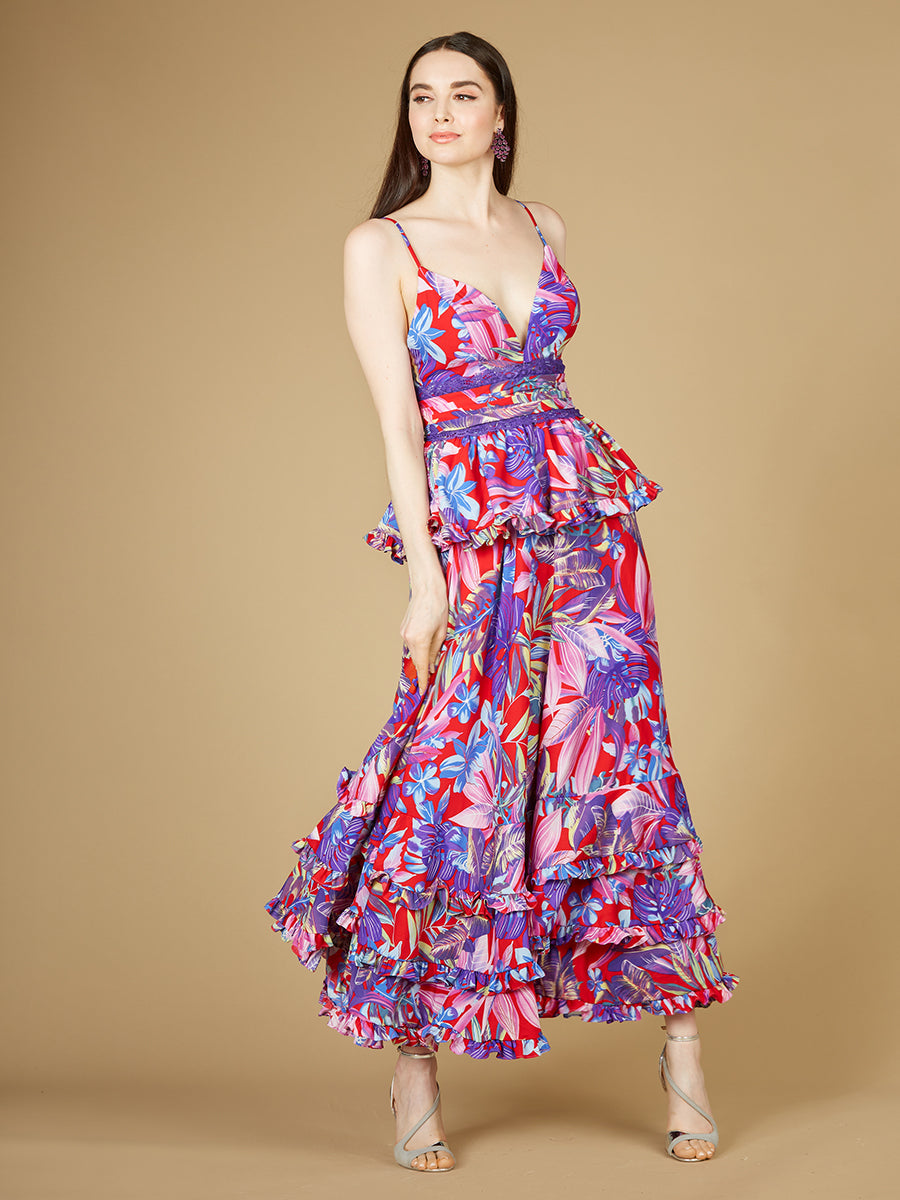 Kleid mit Rüschenrock und Print - OUTLET