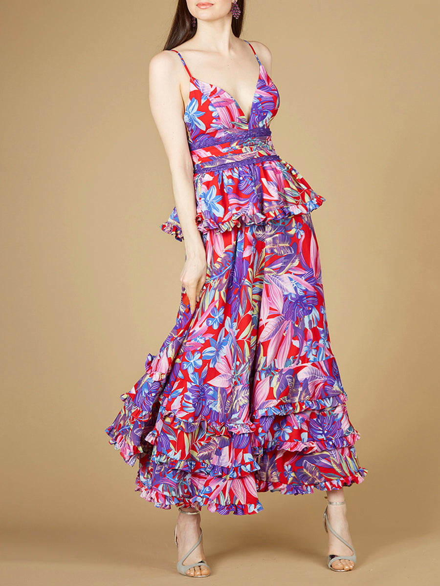 Kleid mit Rüschenrock und Print - OUTLET