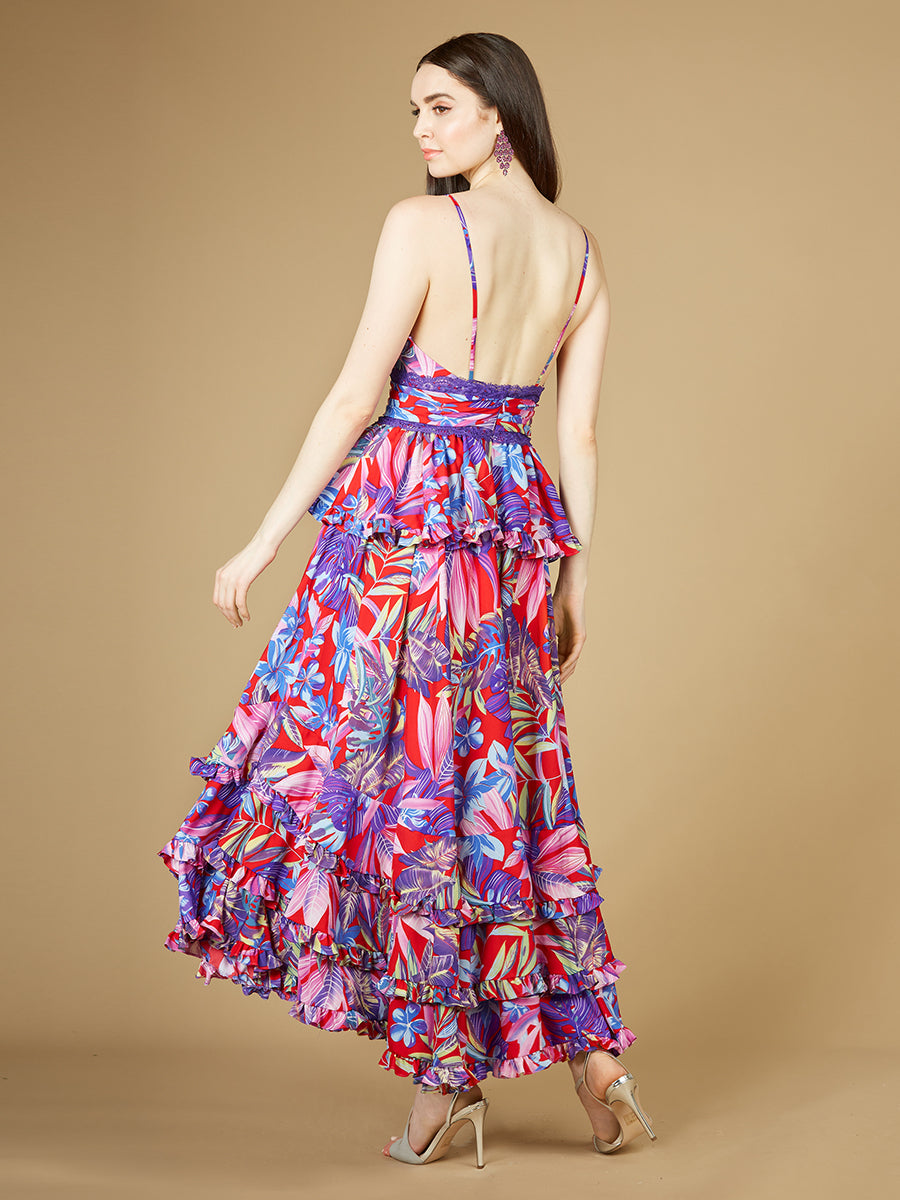 Kleid mit Rüschenrock und Print - OUTLET