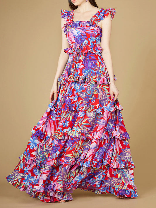 Robe imprimée à volants - OUTLET
