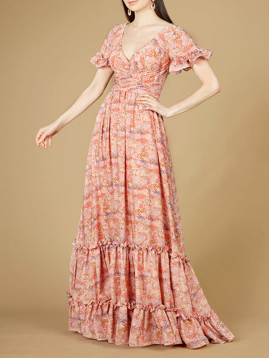 Robe longue imprimée avec manches courtes - OUTLET