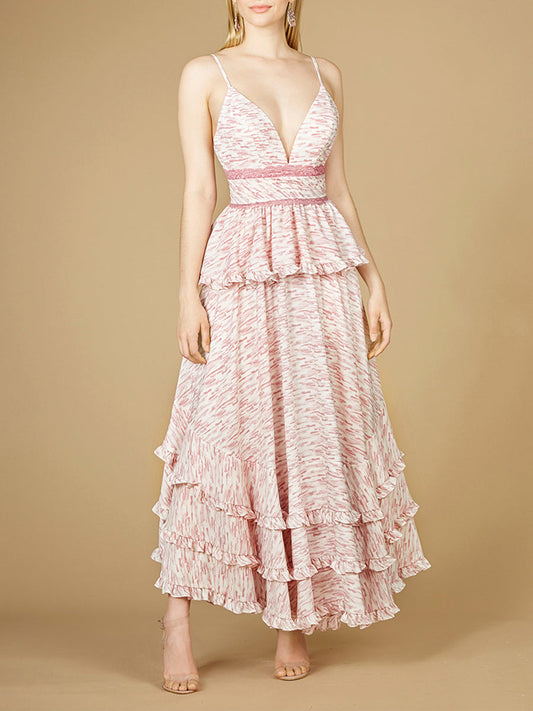 Ausgestelltes V-Ausschnitt-Kleid mit Print OUTLET
