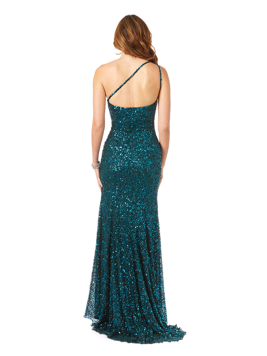 Robe de soirée asymétrique perlée avec fente