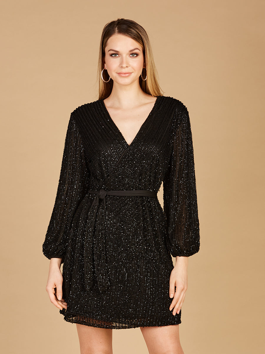 Langärmeliges Cocktail-Wickelkleid - OUTLET