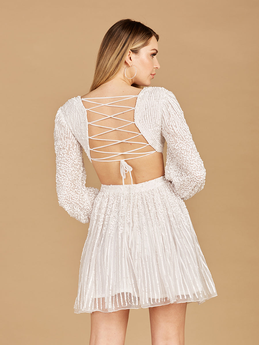 Long Sleeve Cut Out Dress with Lace Up Back