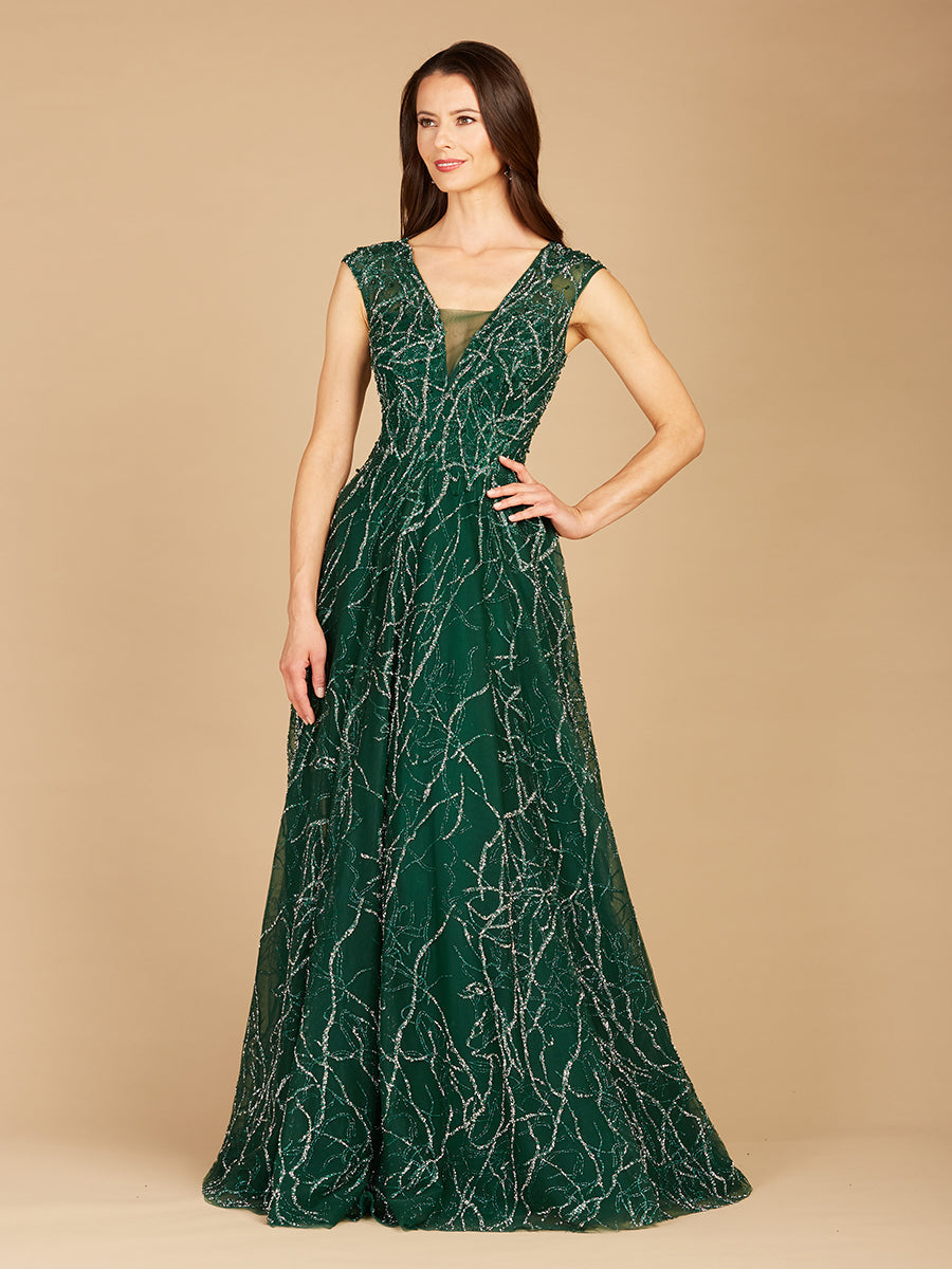 V-Ausschnitt Perlen-Ballkleid OUTLET