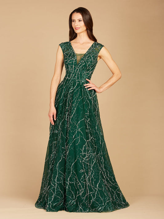 V-Ausschnitt Perlen-Ballkleid OUTLET