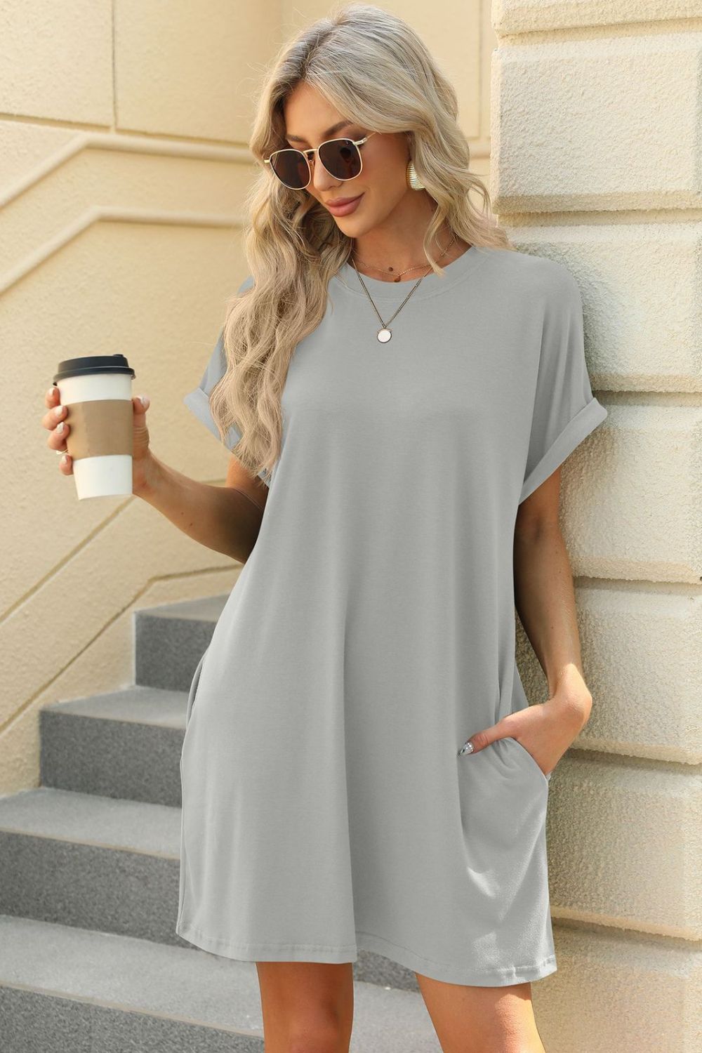 Short Sleeve Mini Dress with Pockets Casual & Stylish Everyday Wear