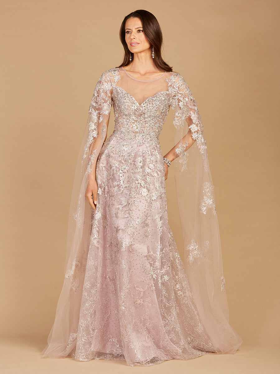 Lace Gown with Cape Sleeves, Sweetheart Neckline | 29300