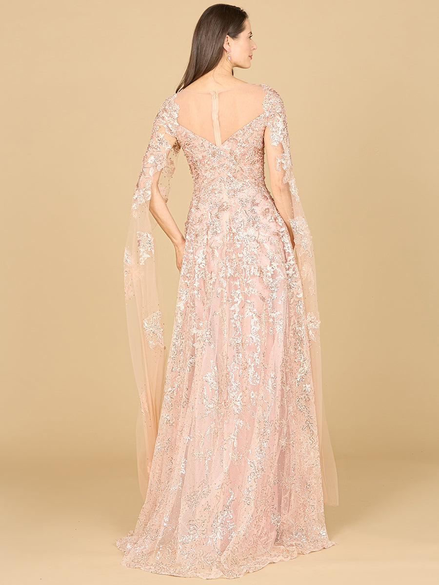 Lace Gown with Cape Sleeves, Sweetheart Neckline | 29300