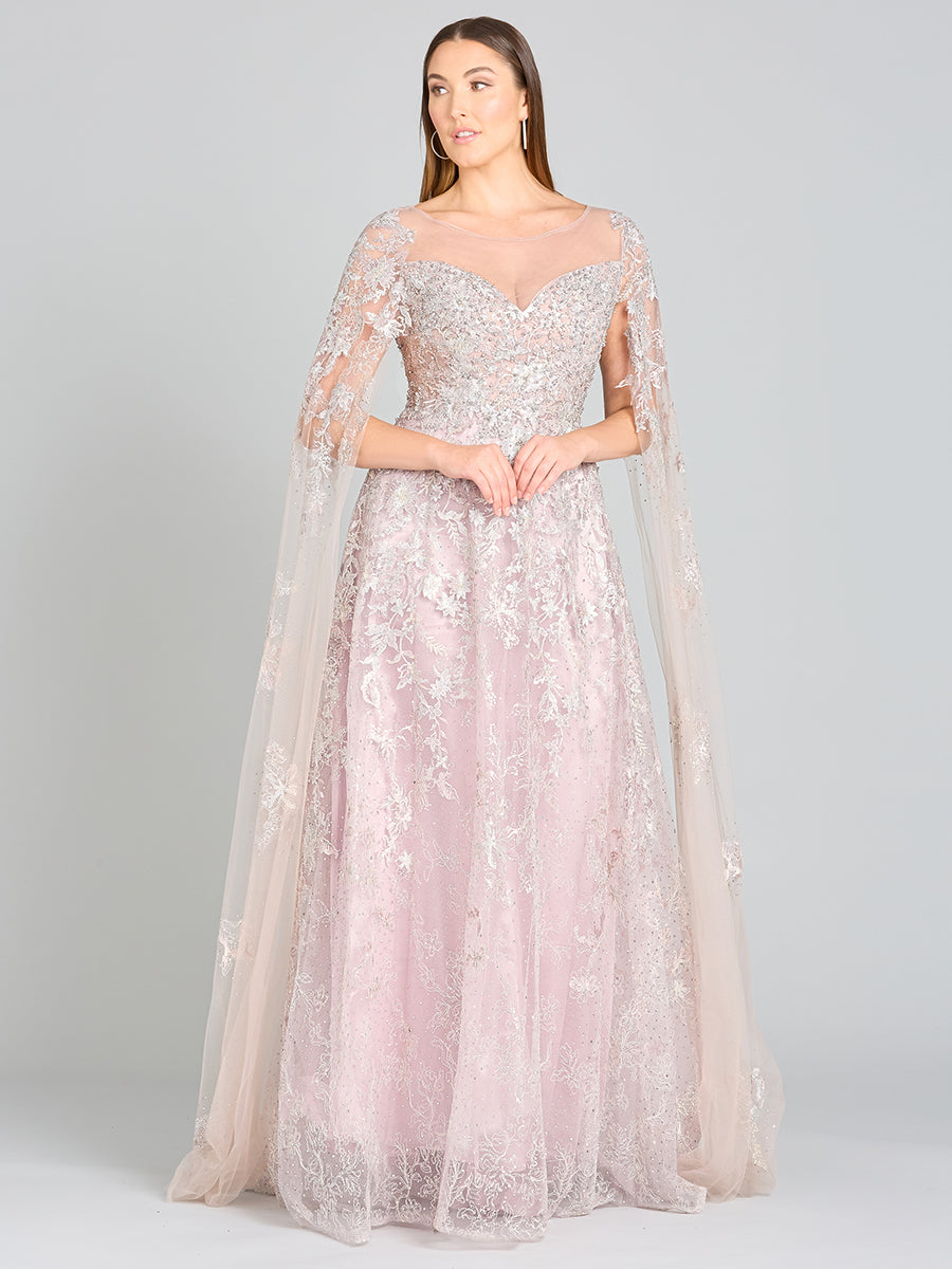 Lace Gown with Cape Sleeves, Sweetheart Neckline | 29300