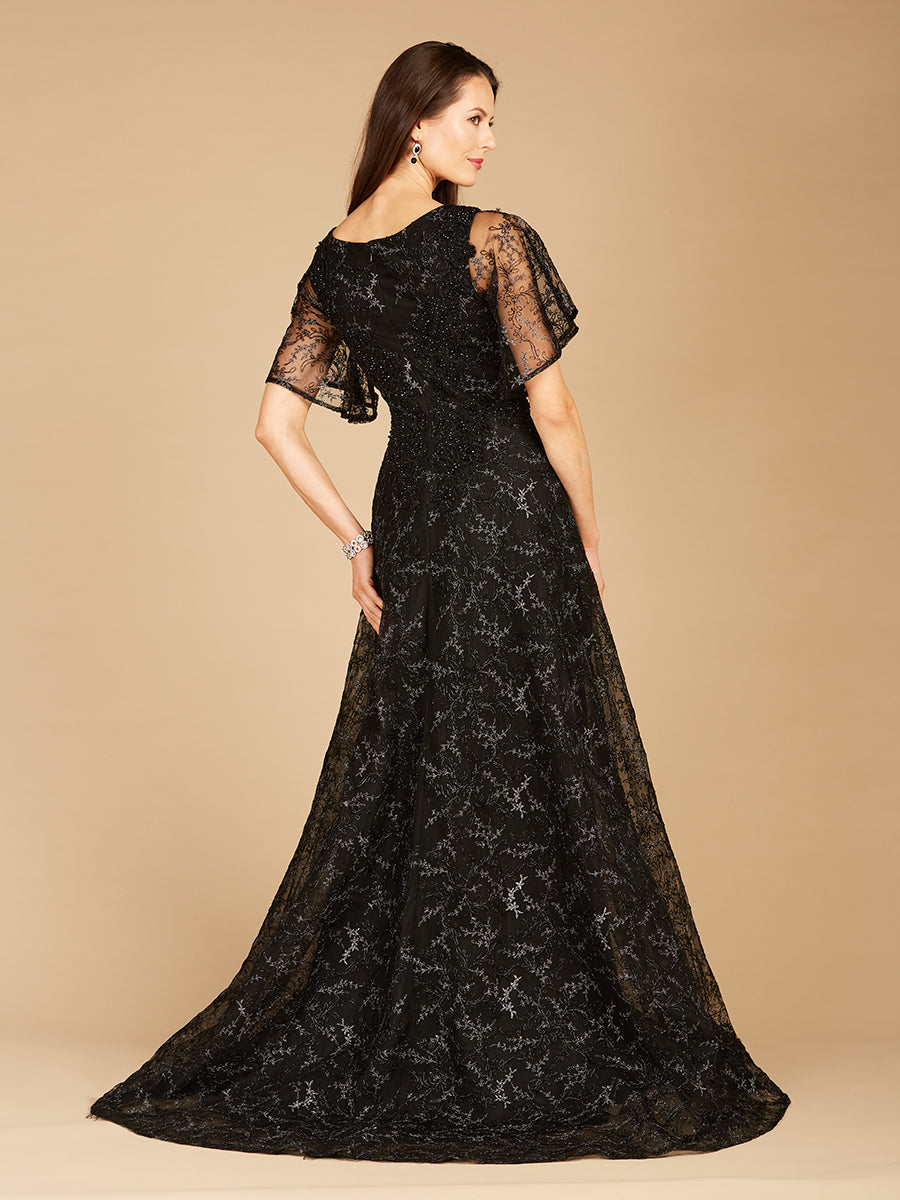 Robe longue perlée à manches cape noire - OUTLET
