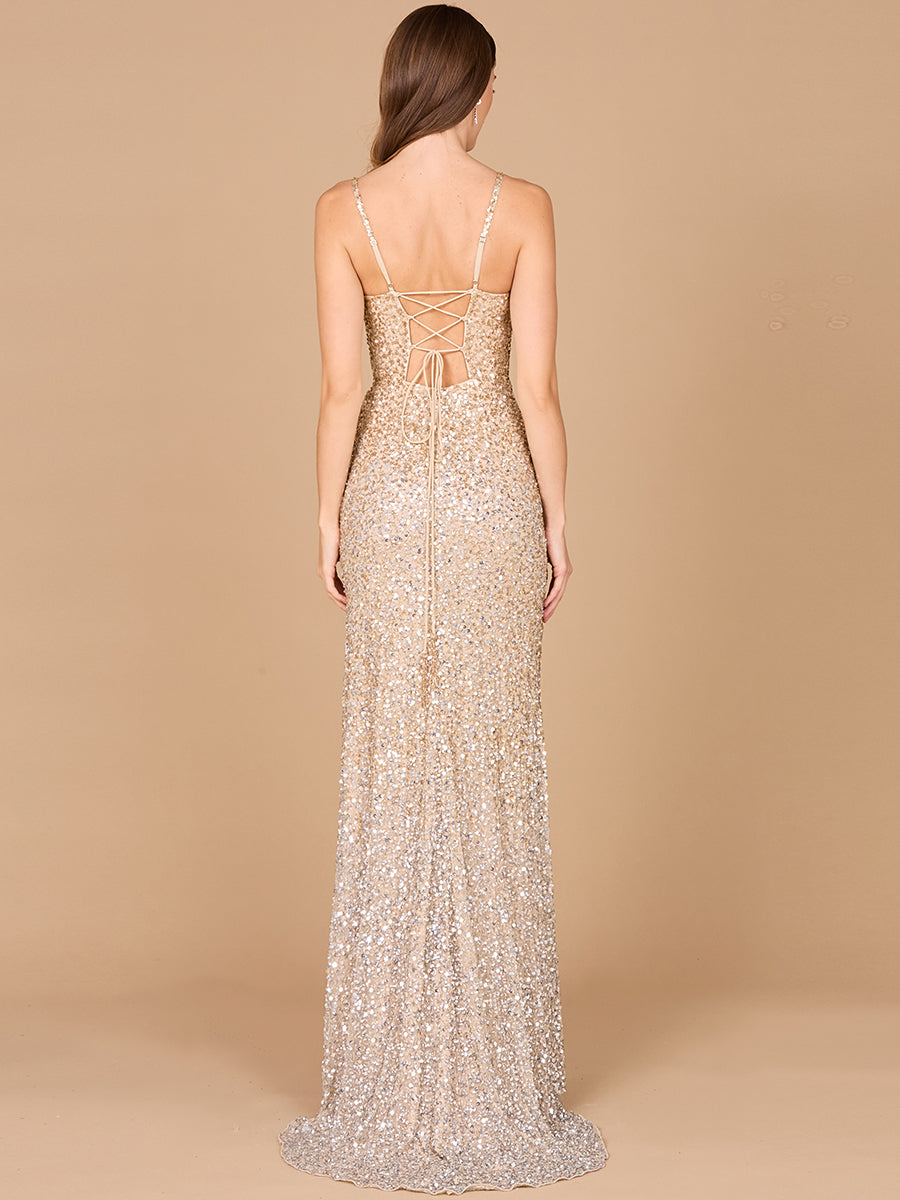 Robe à col en V ornée de perles avec fente | 29310