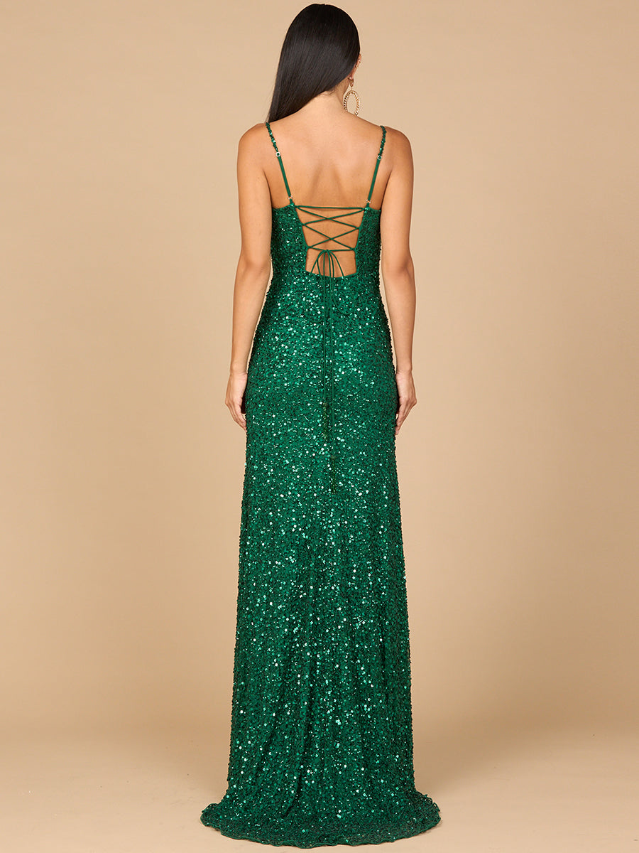 Robe à col en V ornée de perles avec fente | 29310