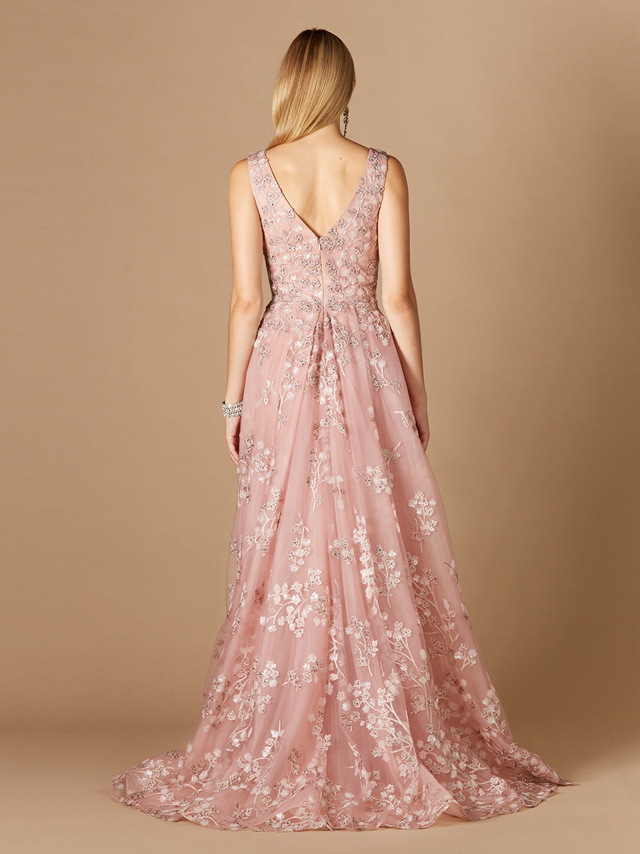 Robe à jupe superposée et appliques florales