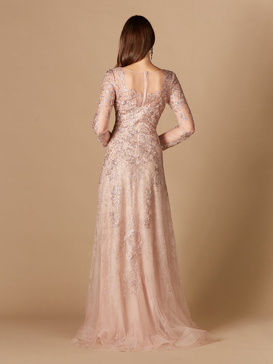Langärmeliges V-Ausschnitt-Kleid aus Spitze