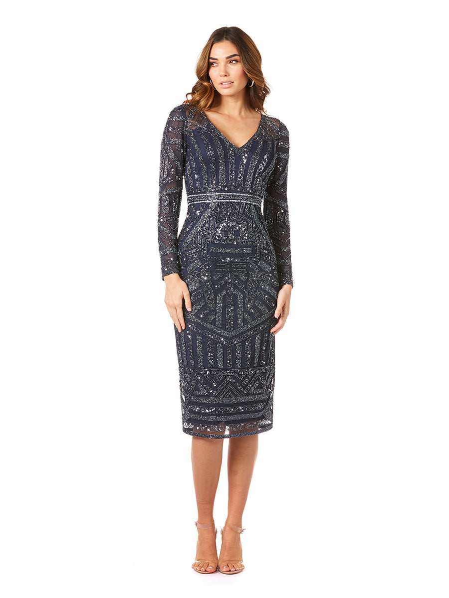 Langärmeliges Midikleid mit V-Ausschnitt OUTLET
