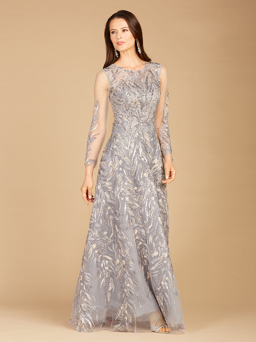 Robe de bal à col montant et manches longues