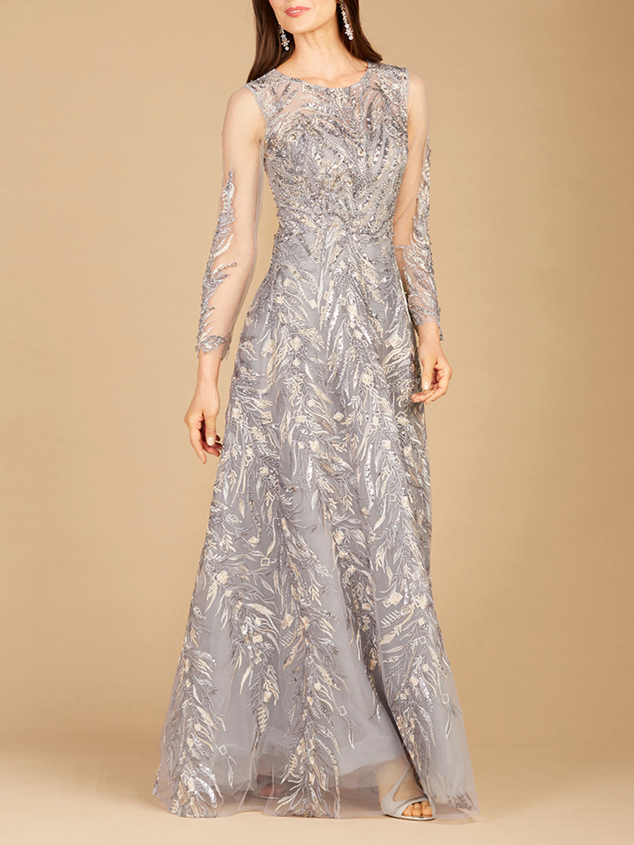 Robe de bal à col montant et manches longues