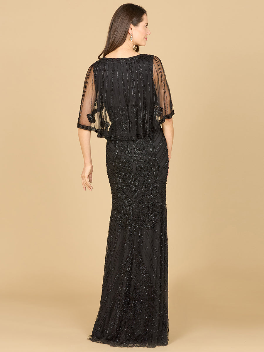 Kapärmeliges V-Ausschnitt-Kleid mit Perlenstickerei