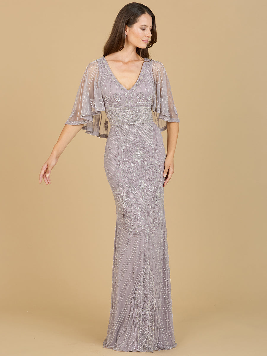 Kapärmeliges V-Ausschnitt-Kleid mit Perlenstickerei