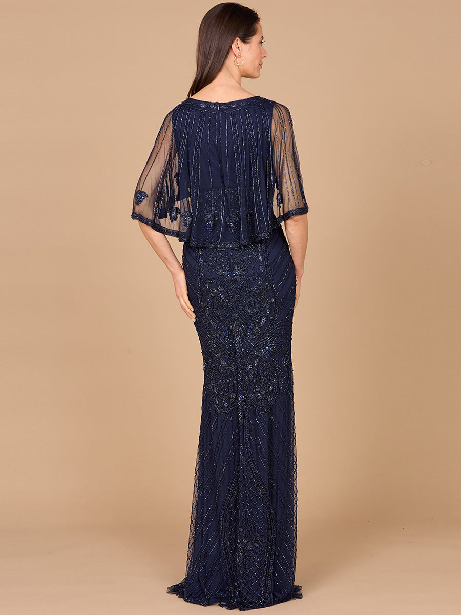 Kapärmeliges V-Ausschnitt-Kleid mit Perlenstickerei