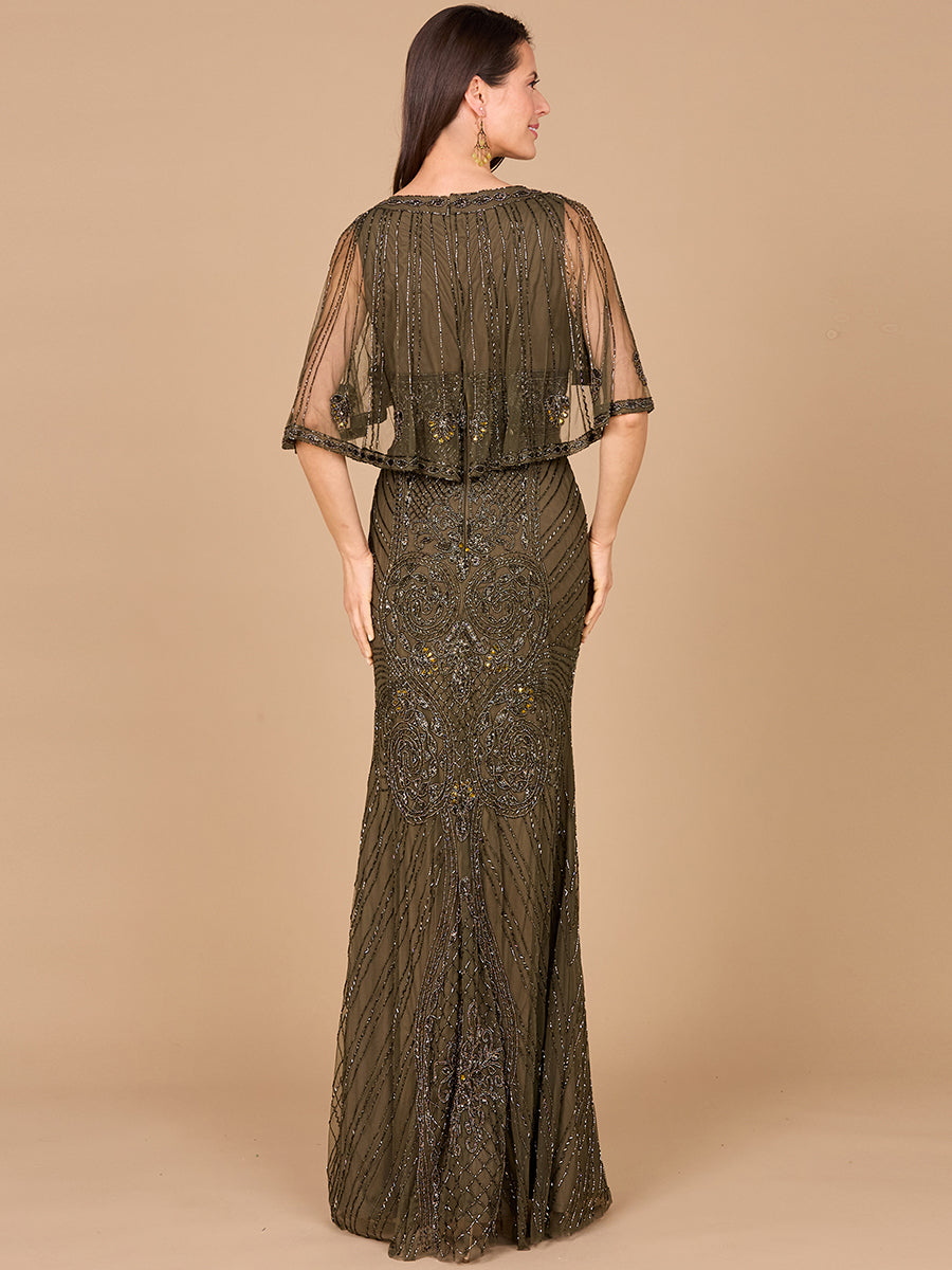 Kapärmeliges V-Ausschnitt-Kleid mit Perlenstickerei