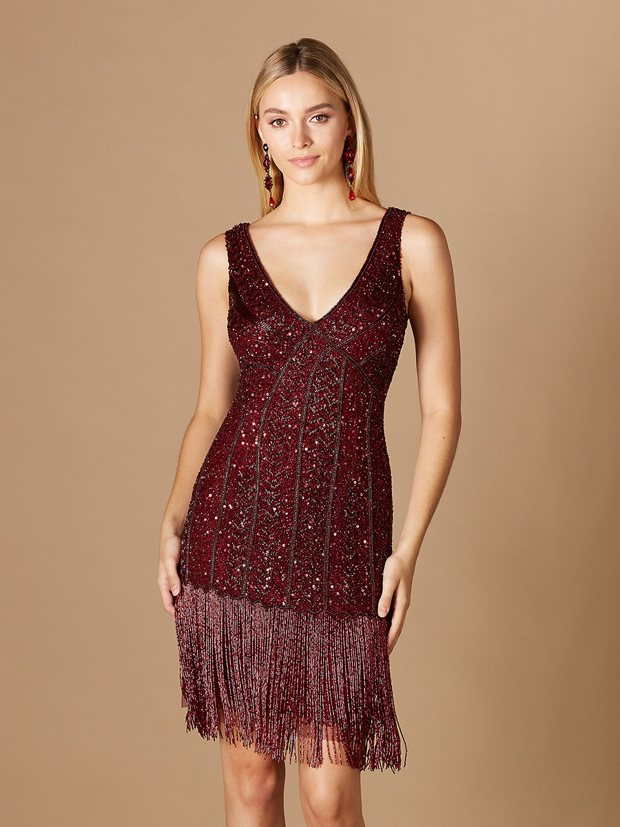 Robe de cocktail à franges perlées