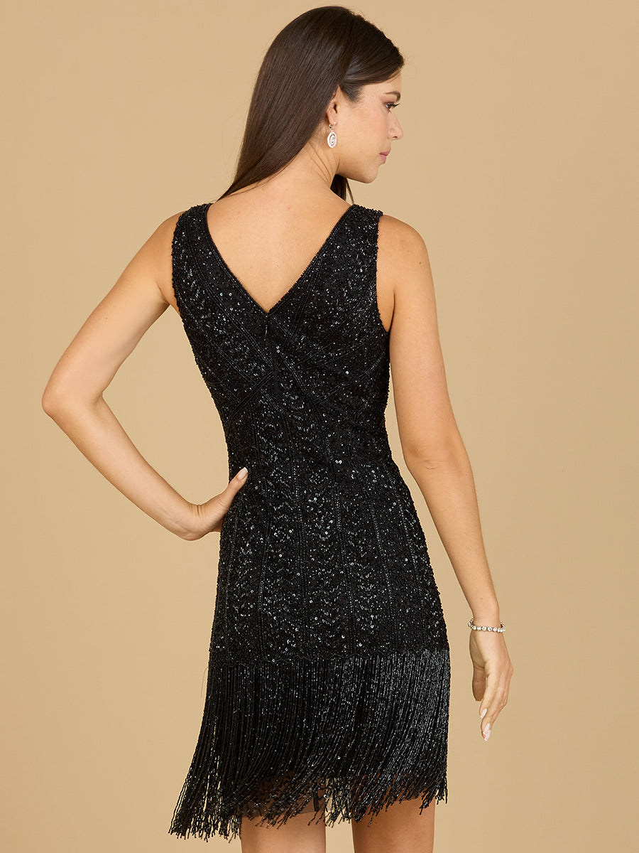 Robe de cocktail à franges perlées