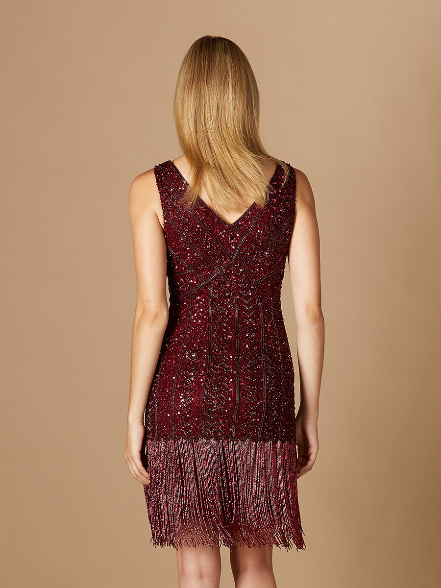Robe de cocktail à franges perlées