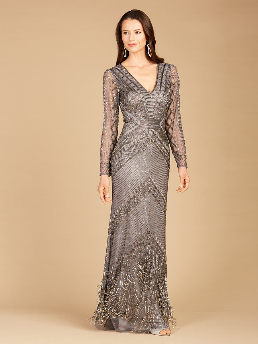 Langärmliges Fransenkleid