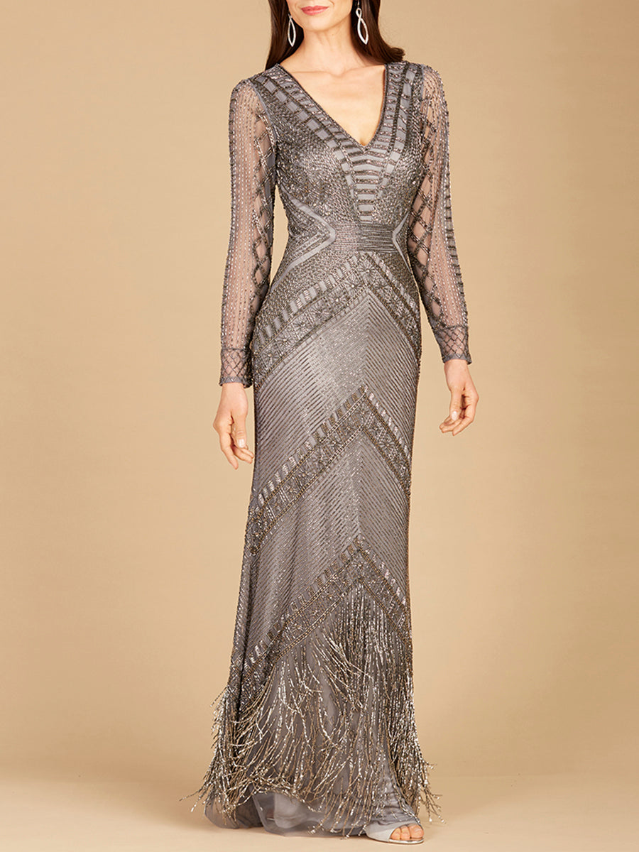Langärmliges Fransenkleid