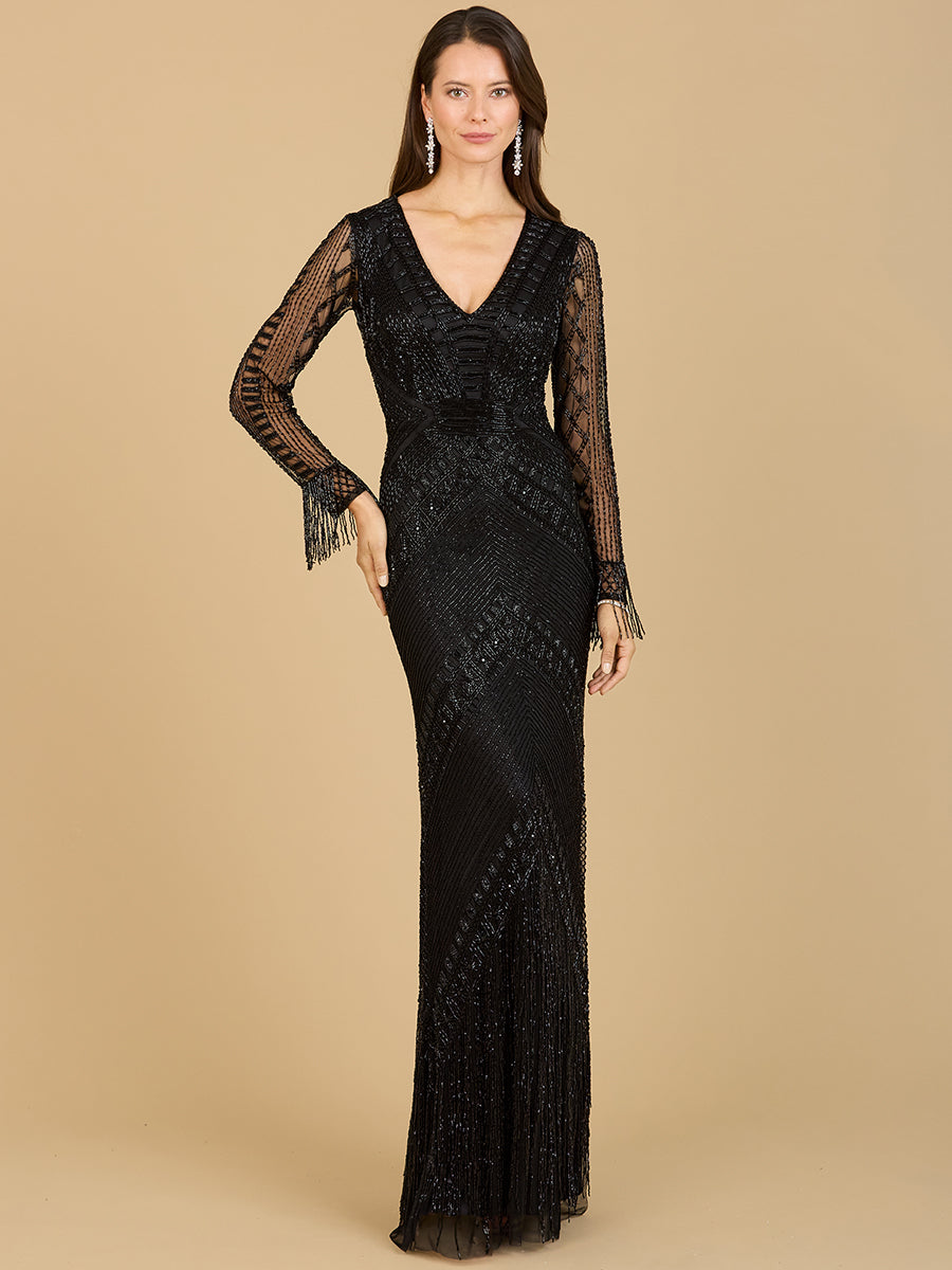 Langärmliges Fransenkleid