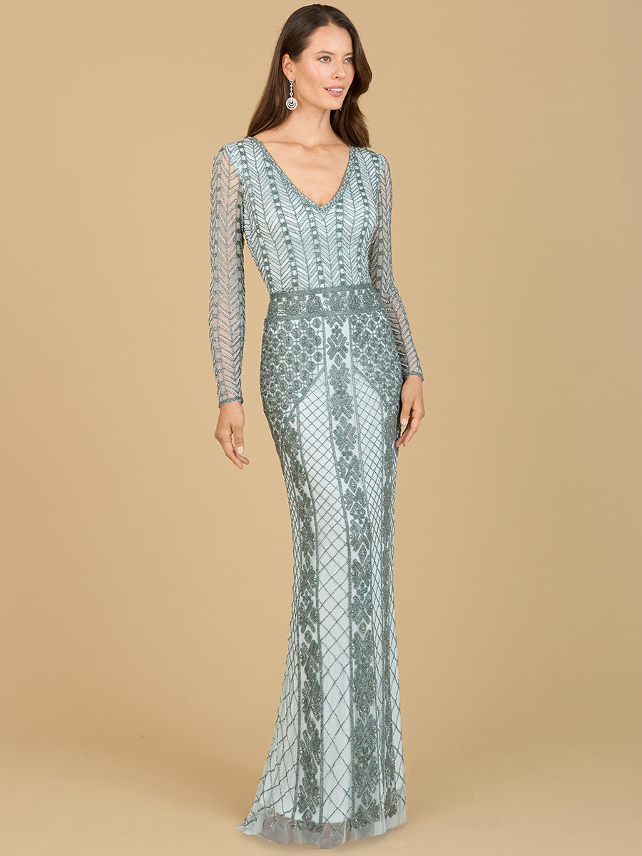 Long Sleeve Beaded Dress