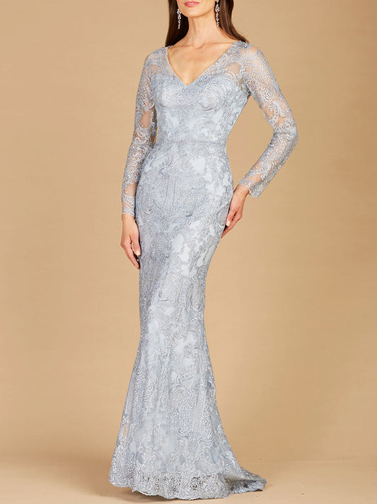 Robe de soirée sirène en dentelle à manches longues
