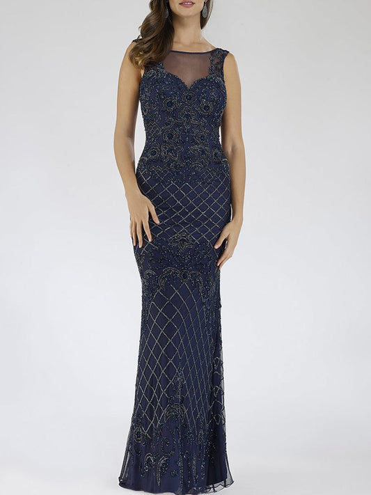 Lara 29538 - Langes Kleid mit Illusionsausschnitt