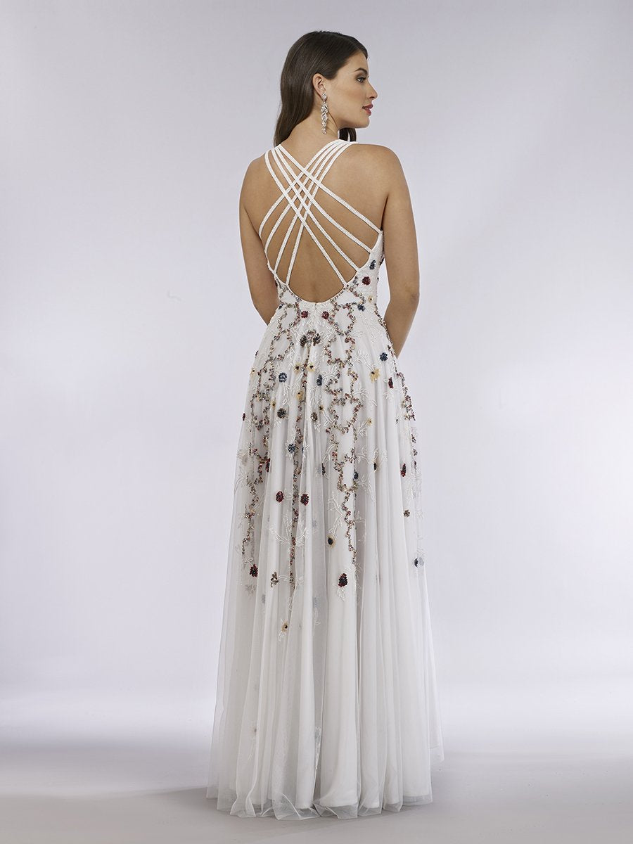 Lara 29544 - Robe perlée avec dos ouvert entrecroisé et jupe fluide
