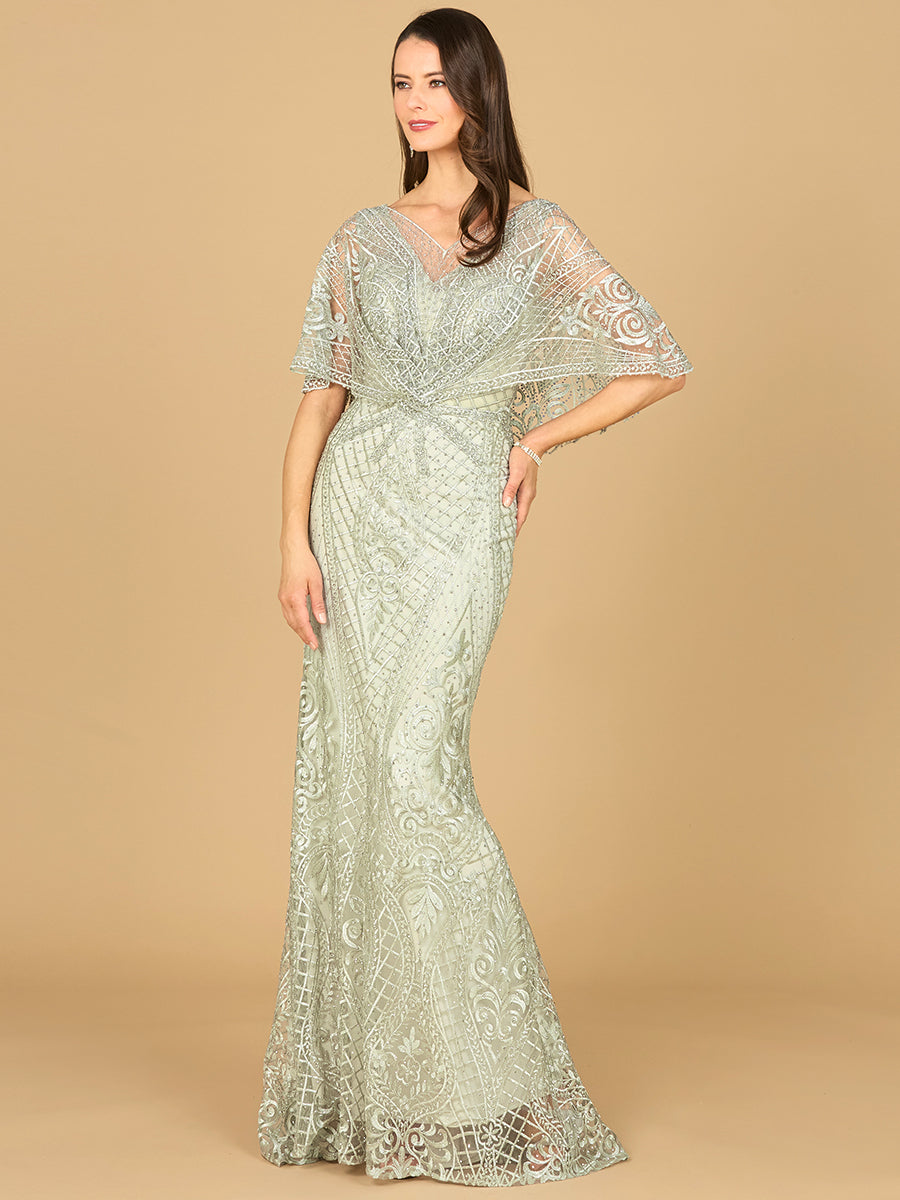 Lara 29673 - Meerjungfrauenkleid mit Cape-Ärmeln