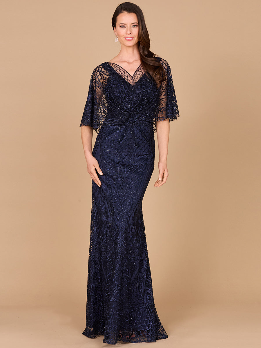 Lara 29673 - Meerjungfrauenkleid mit Cape-Ärmeln