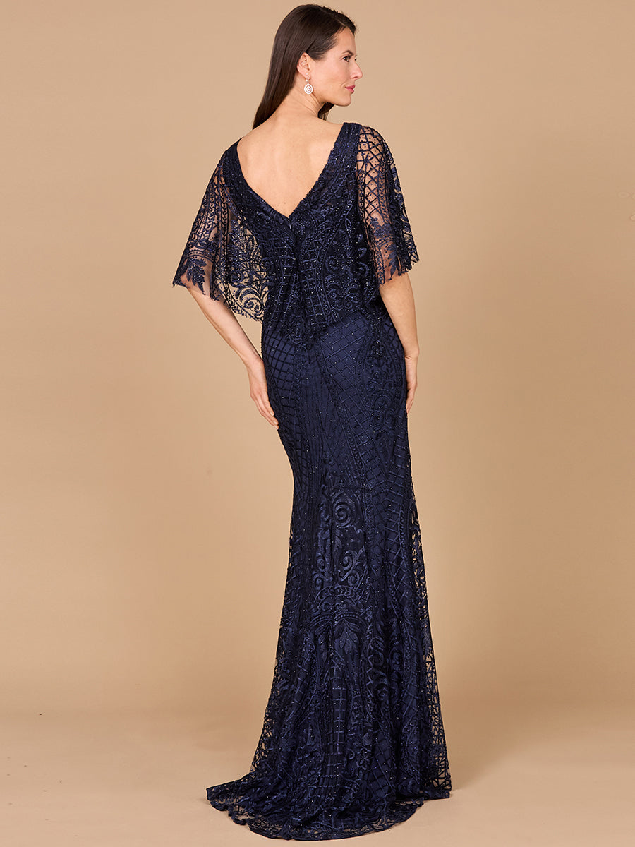 Lara 29673 - Meerjungfrauenkleid mit Cape-Ärmeln