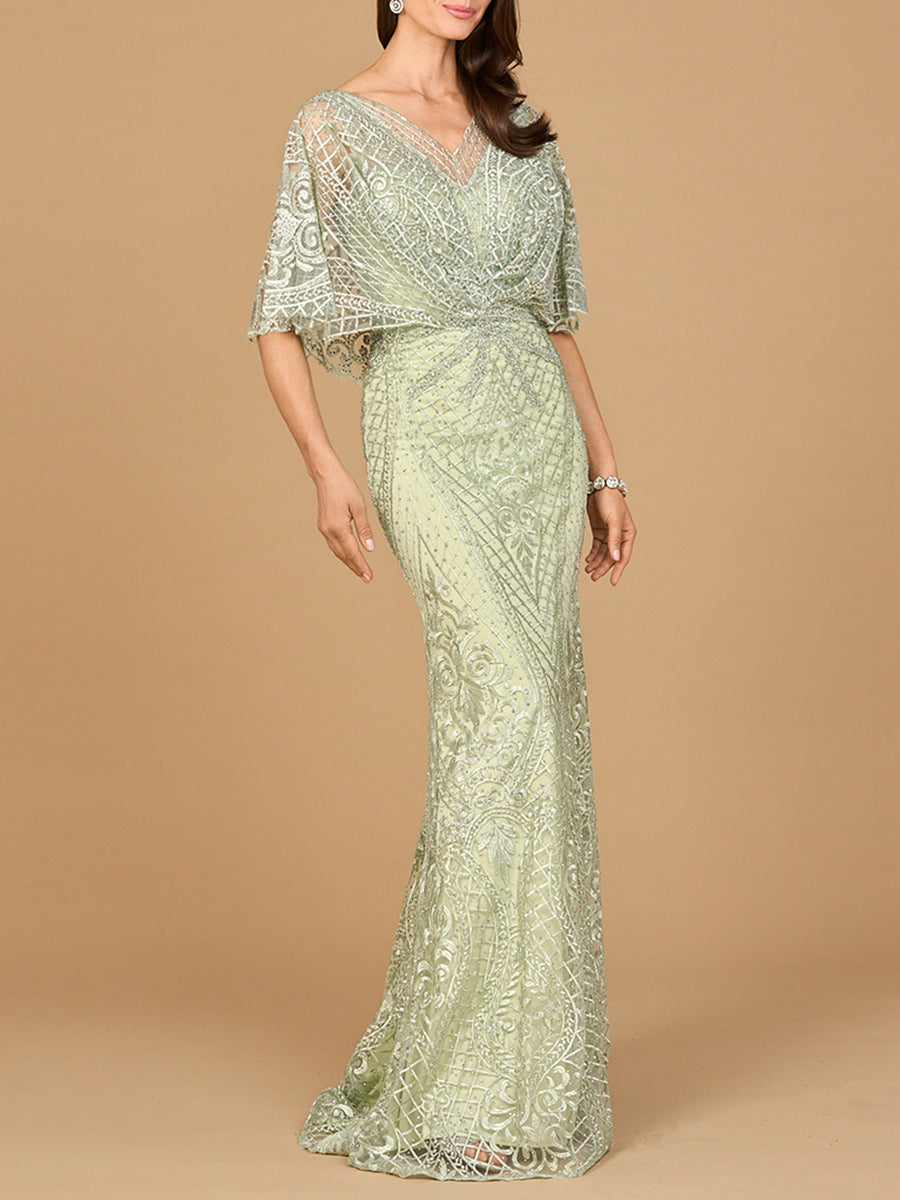Lara 29673 - Meerjungfrauenkleid mit Cape-Ärmeln