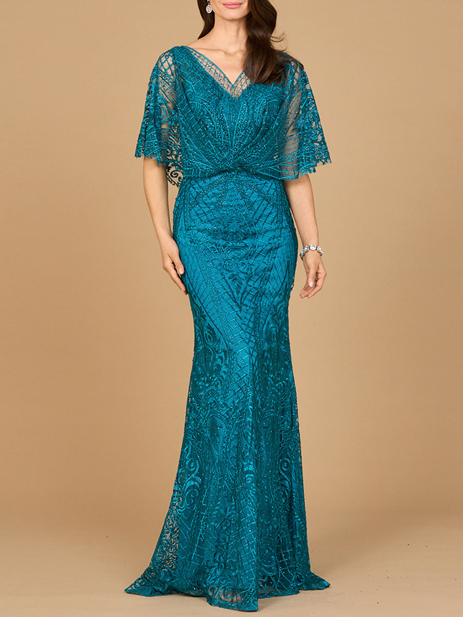 Lara 29673 - Meerjungfrauenkleid mit Cape-Ärmeln