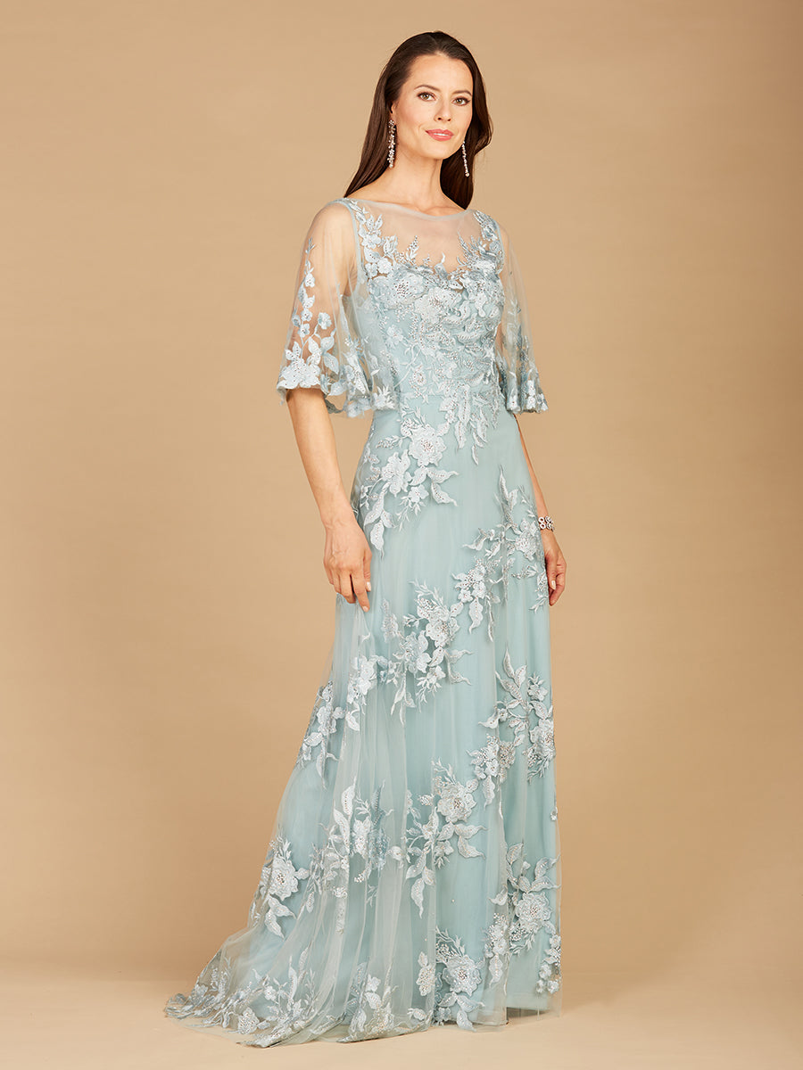 Cape-Ärmel A-Linien Spitzenkleid